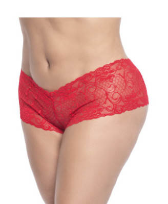 Shorty en dentelle rouge grande taille 
